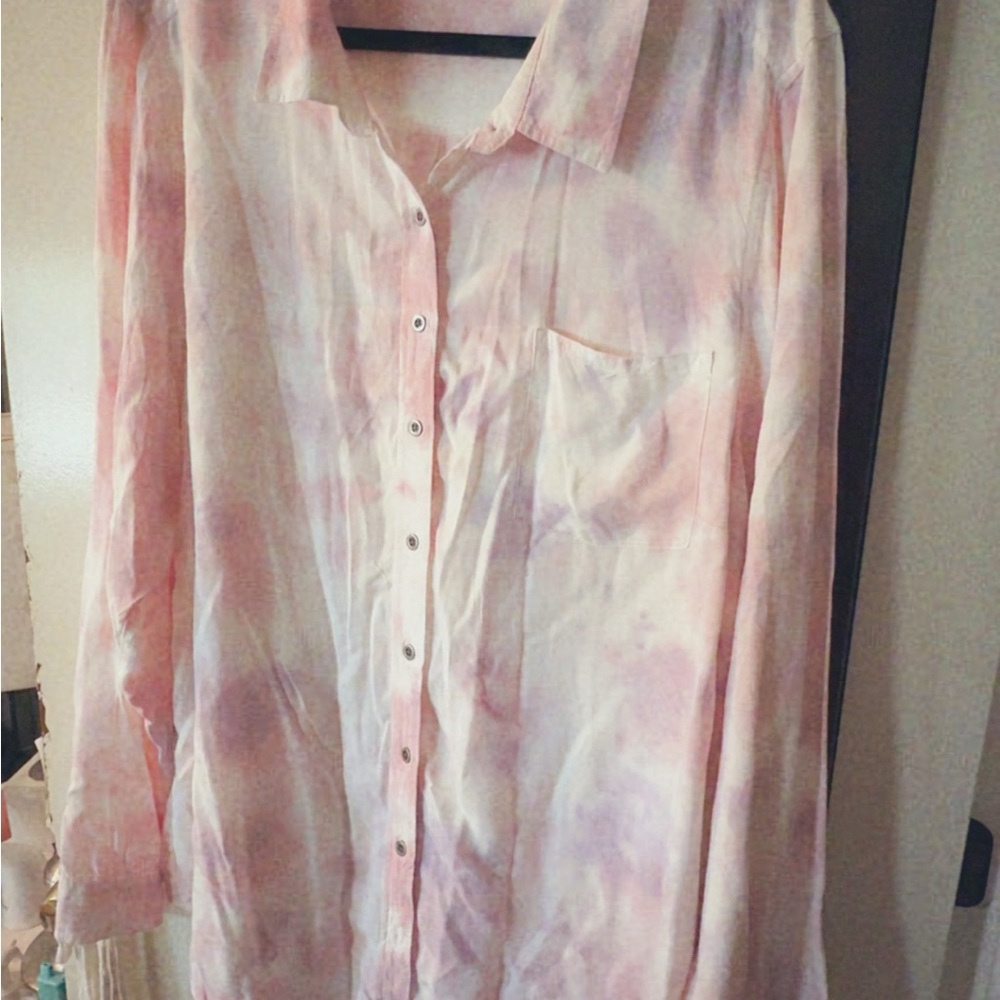 Torrid Pink and Purple pastel Tie-Dye Button-Up Shirt
